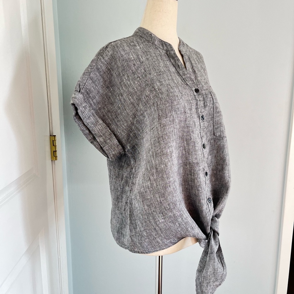 Charter Club 100% linen front tie blouse shirt size S - Picture 7 of 11